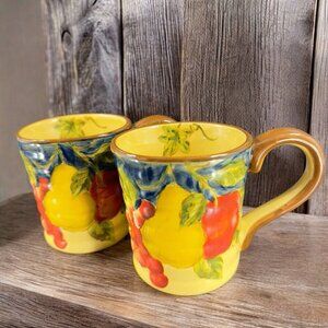 Large Oversized Coffee Mug Cup Ceramic Harvest Fruit Pattern Mugs Cups Set 2 VTG